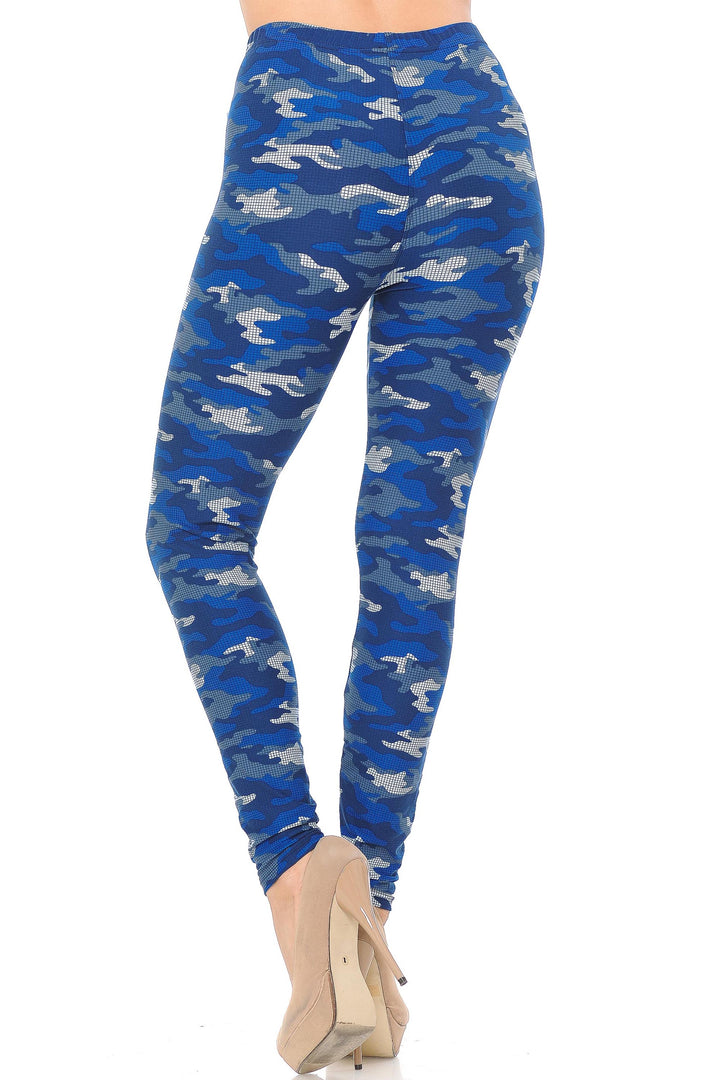 Buttery Smooth Blue Grid Camouflage Plus Size Leggings