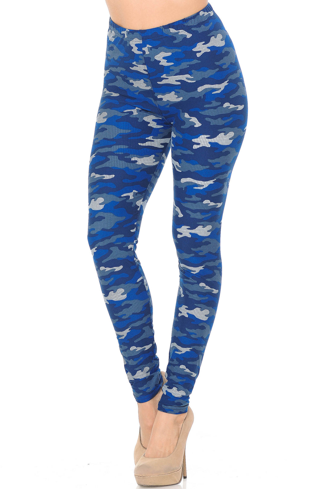 Buttery Smooth Blue Grid Camouflage Plus Size Leggings