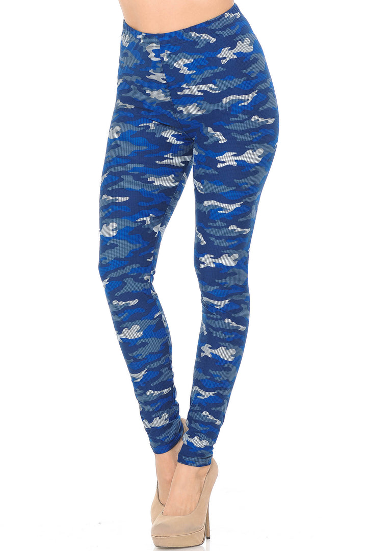 Buttery Smooth Blue Grid Camouflage Plus Size Leggings