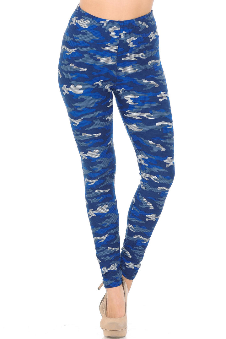 Buttery Smooth Blue Grid Camouflage Plus Size Leggings