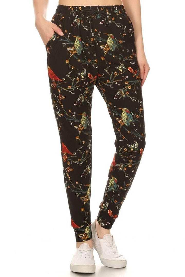 Buttery Soft Bird and Butterfly Floral Plus Size Joggers