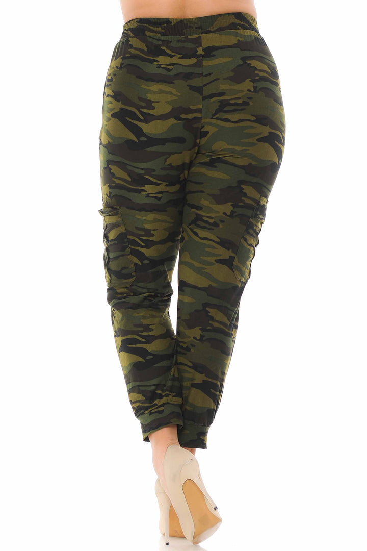 Buttery Soft Green Camouflage Cargo Plus Size Joggers - New Mix