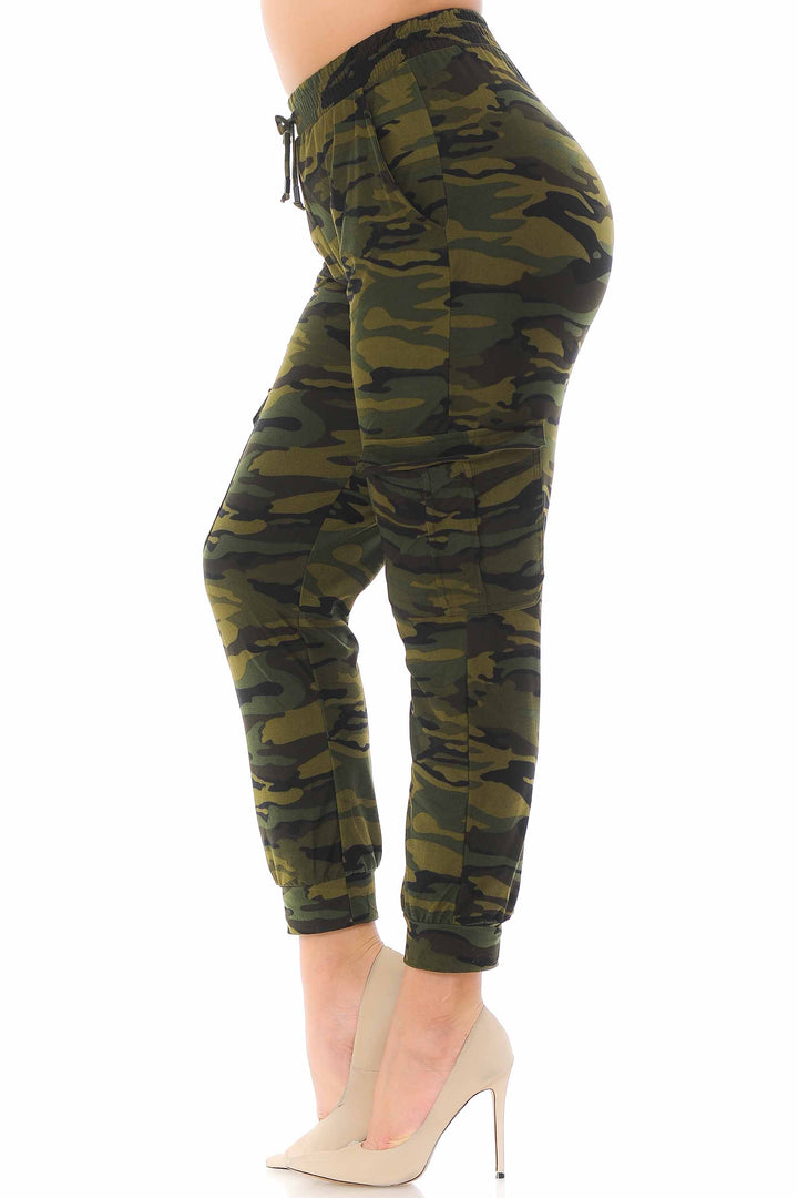 Buttery Soft Green Camouflage Cargo Plus Size Joggers - New Mix