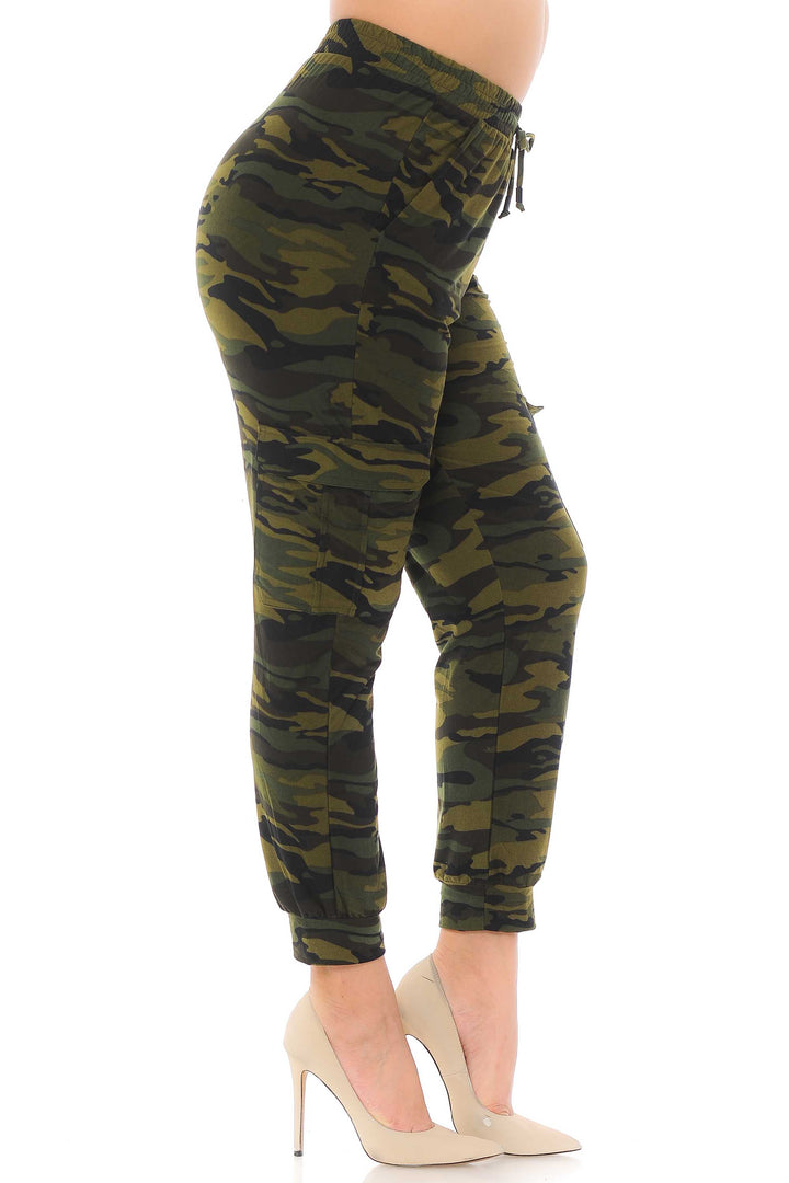 Buttery Soft Green Camouflage Cargo Plus Size Joggers - New Mix