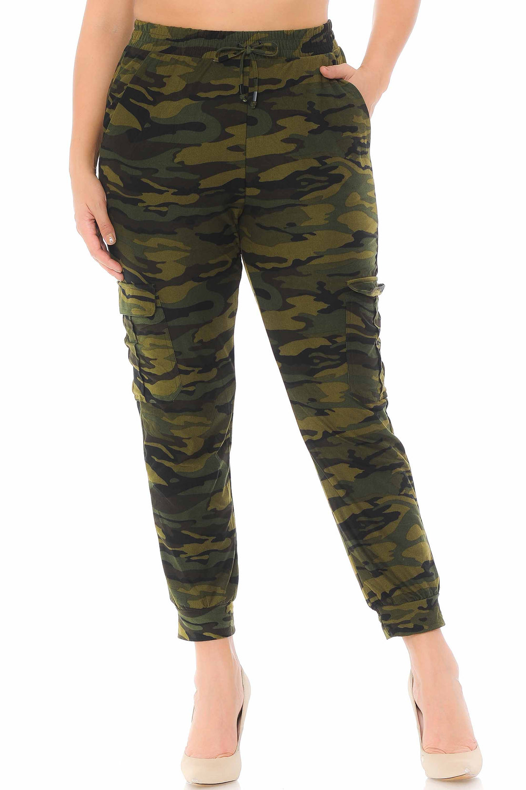 Buttery Soft Green Camouflage Cargo Plus Size Joggers - New Mix