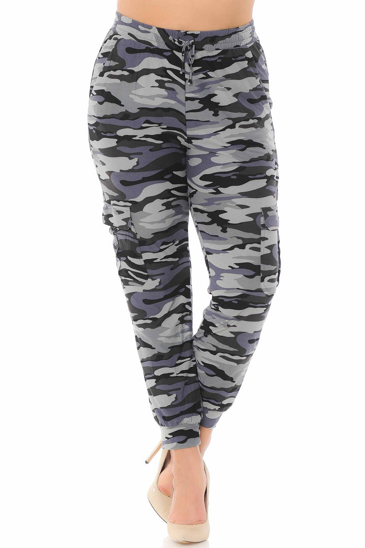 Buttery Soft Charcoal Camouflage Cargo Plus Size Joggers - New Mix