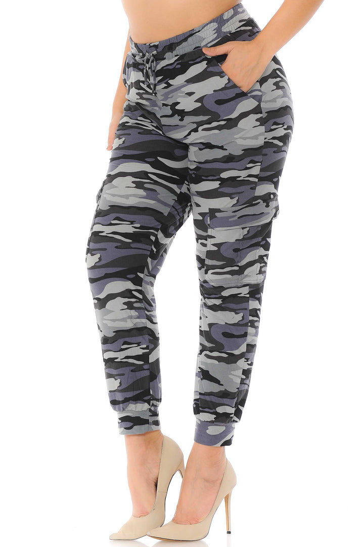 Buttery Soft Charcoal Camouflage Cargo Plus Size Joggers - New Mix