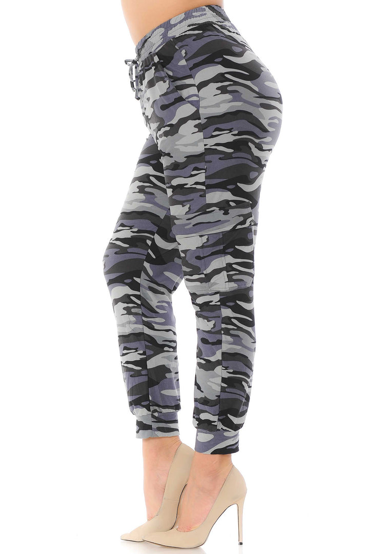 Buttery Soft Charcoal Camouflage Cargo Plus Size Joggers - New Mix
