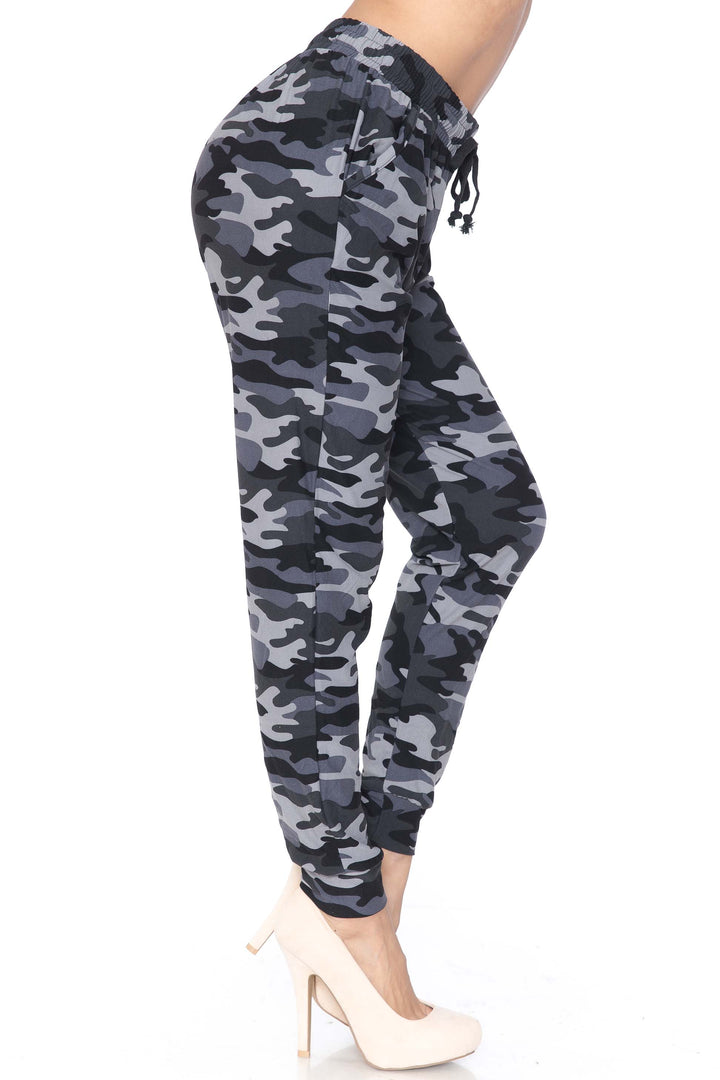 Buttery Soft Charcoal Camouflage Plus Size Joggers - New Mix