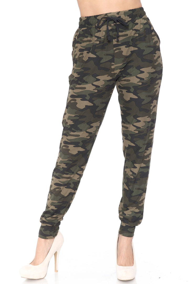 Buttery Soft Green Camouflage Plus Size Joggers - New Mix
