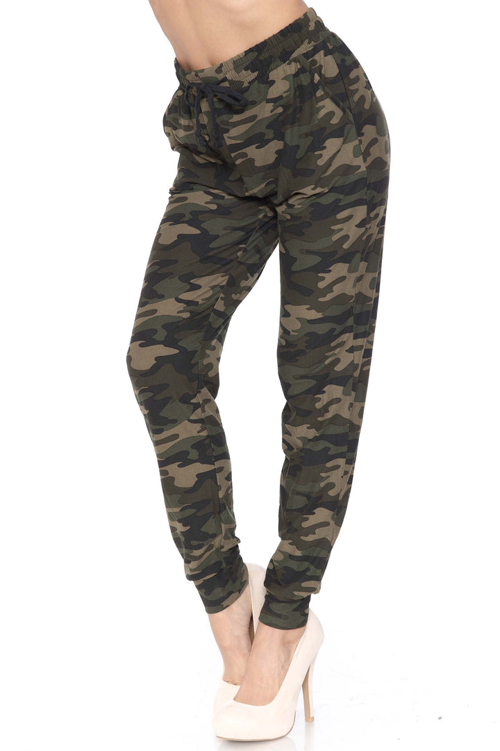 Buttery Soft Green Camouflage Plus Size Joggers - New Mix