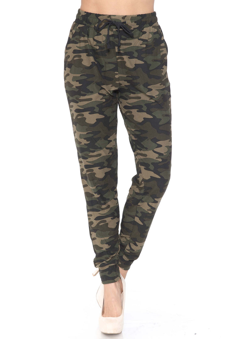Buttery Soft Green Camouflage Plus Size Joggers - New Mix