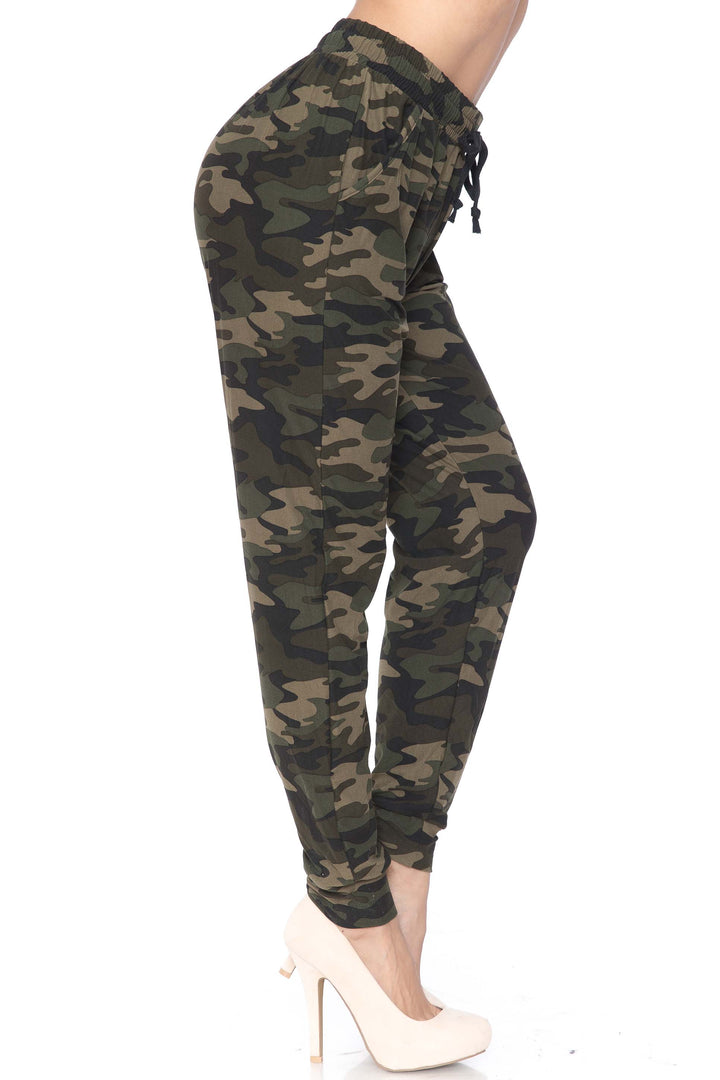Buttery Soft Green Camouflage Plus Size Joggers - New Mix