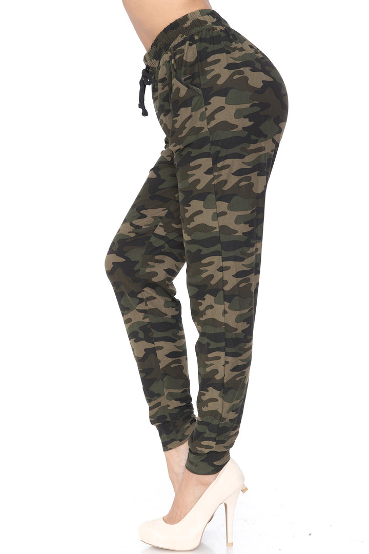 Buttery Soft Green Camouflage Plus Size Joggers - New Mix