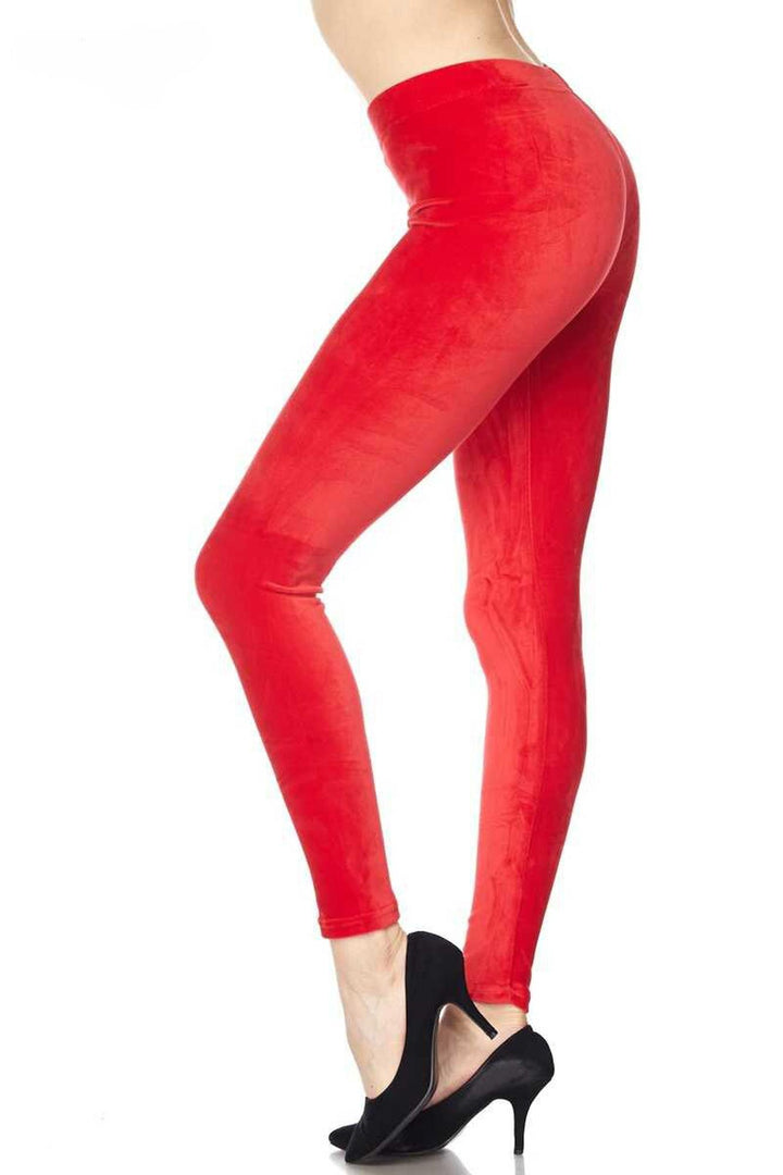 Solid Brushed Velour Velvet Plus Size Leggings