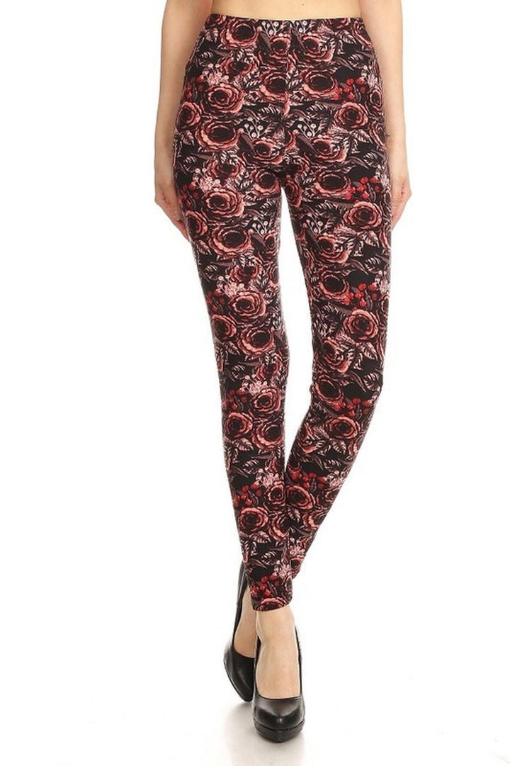 Buttery Smooth Red Rose Floral Plus Size Leggings