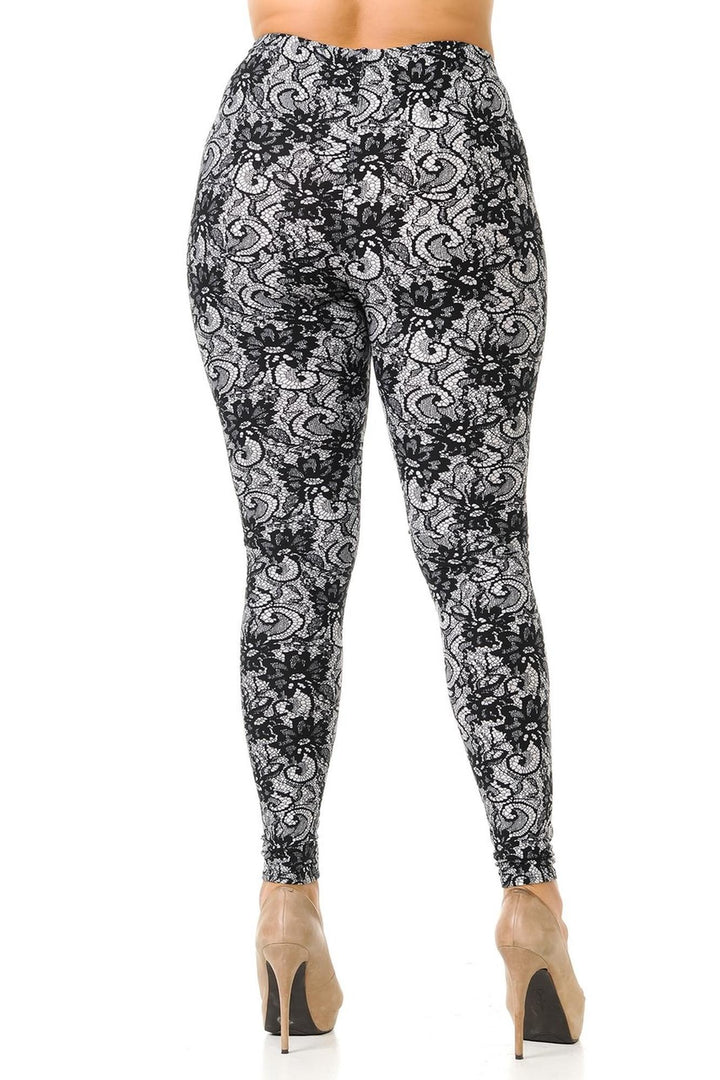 Buttery Smooth Sassy Lace Print Plus Size Leggings