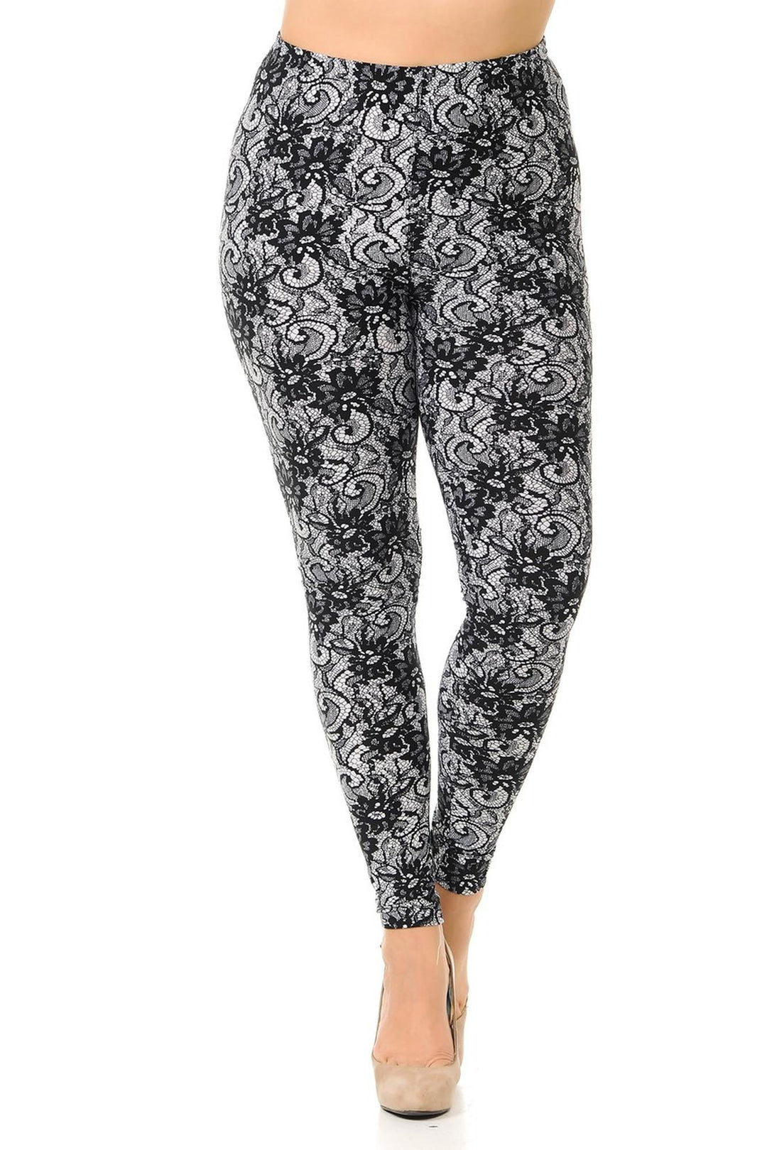 Buttery Smooth Sassy Lace Print Plus Size Leggings