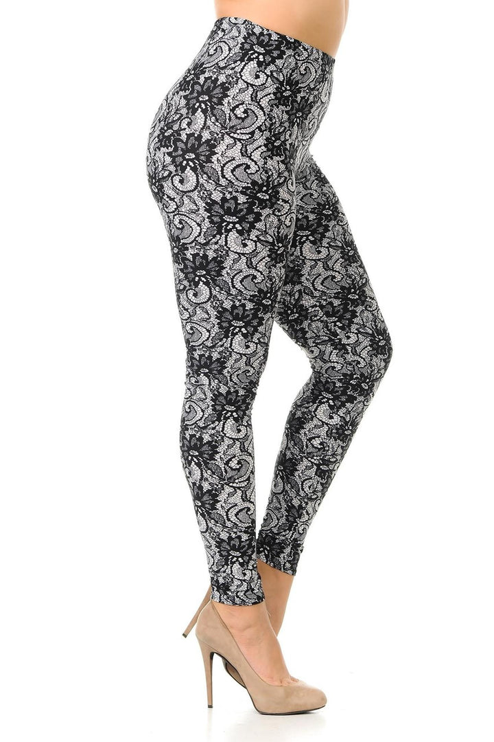 Buttery Smooth Sassy Lace Print Plus Size Leggings