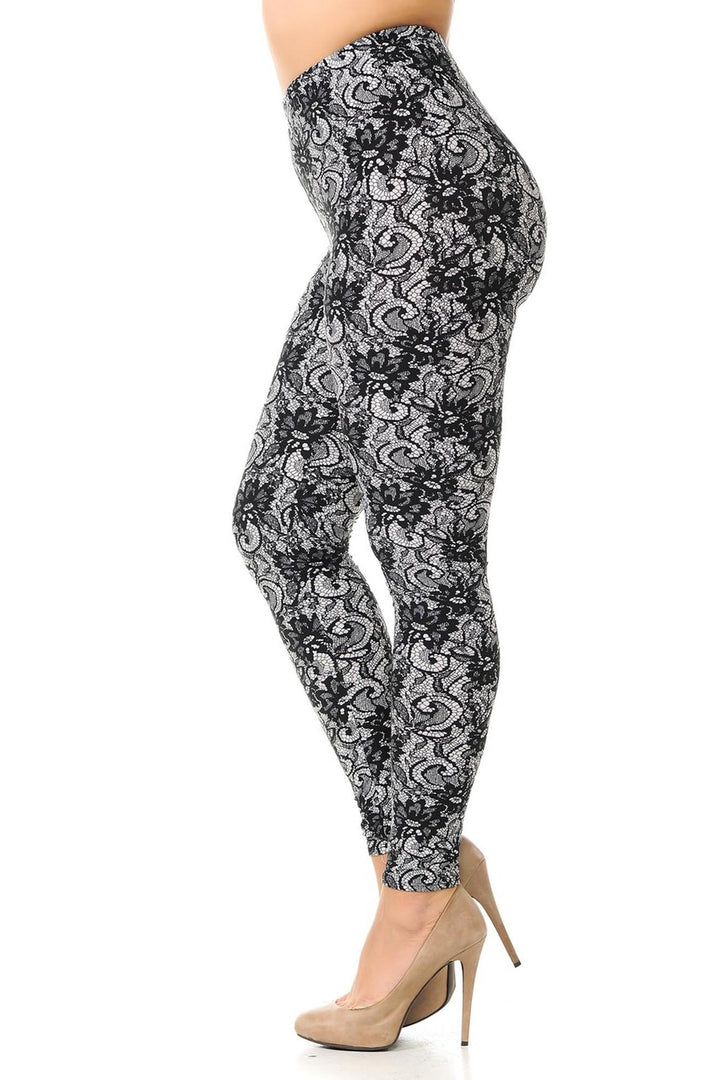 Buttery Smooth Sassy Lace Print Plus Size Leggings