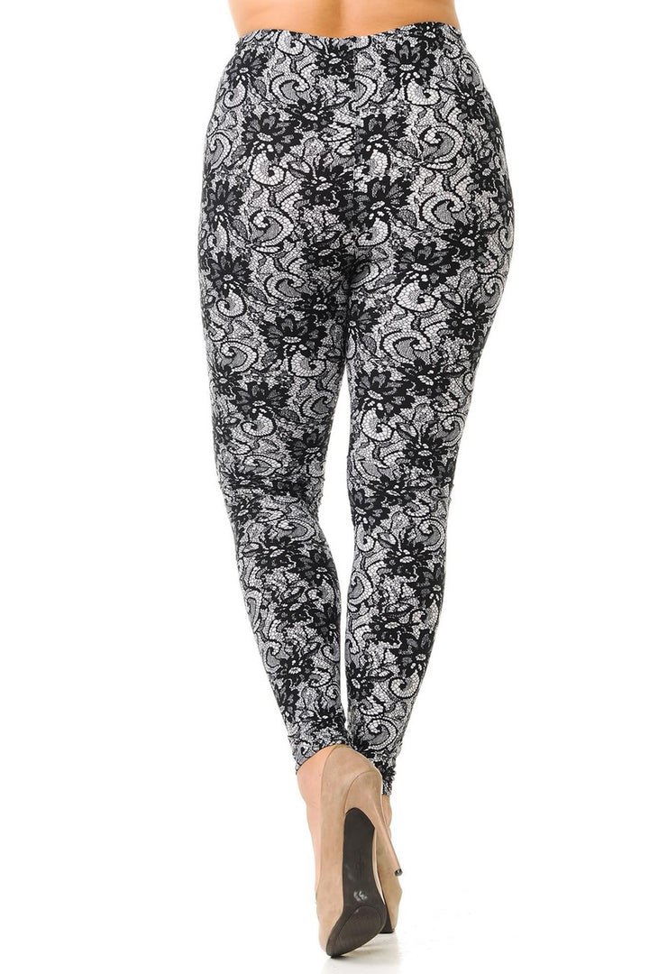 Buttery Smooth Sassy Lace Print Plus Size Leggings