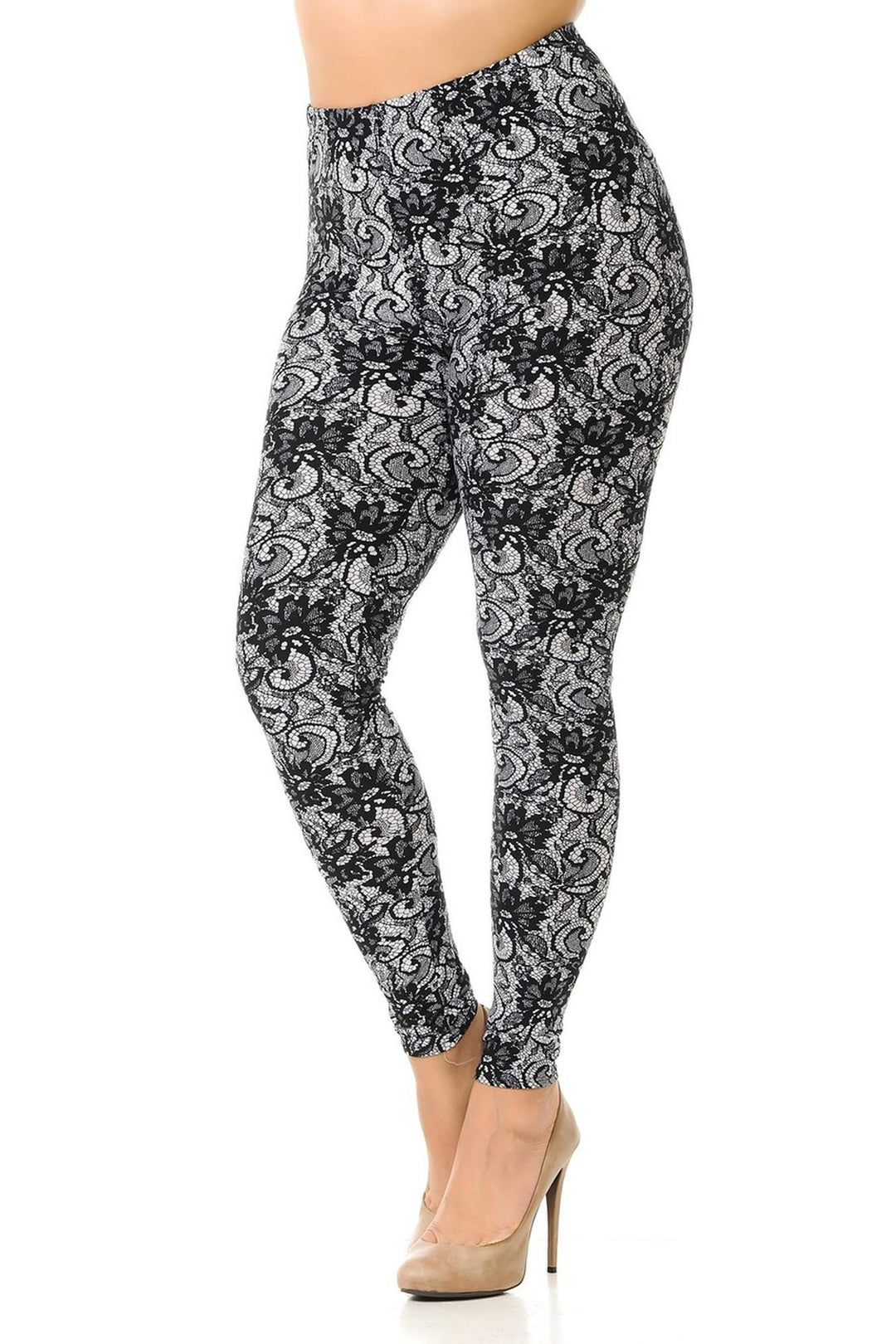 Buttery Smooth Sassy Lace Print Plus Size Leggings