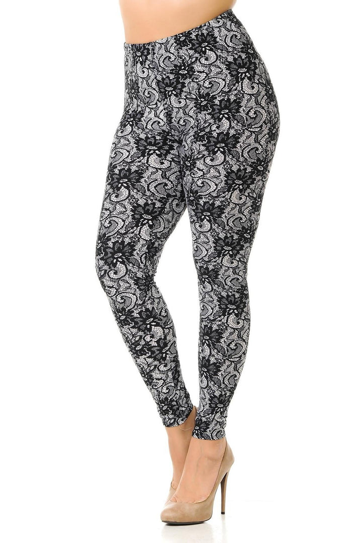 Buttery Smooth Sassy Lace Print Plus Size Leggings