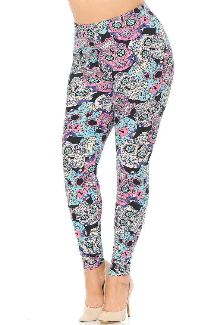Buttery Smooth Pastel Sugar Skull Plus Size Leggings
