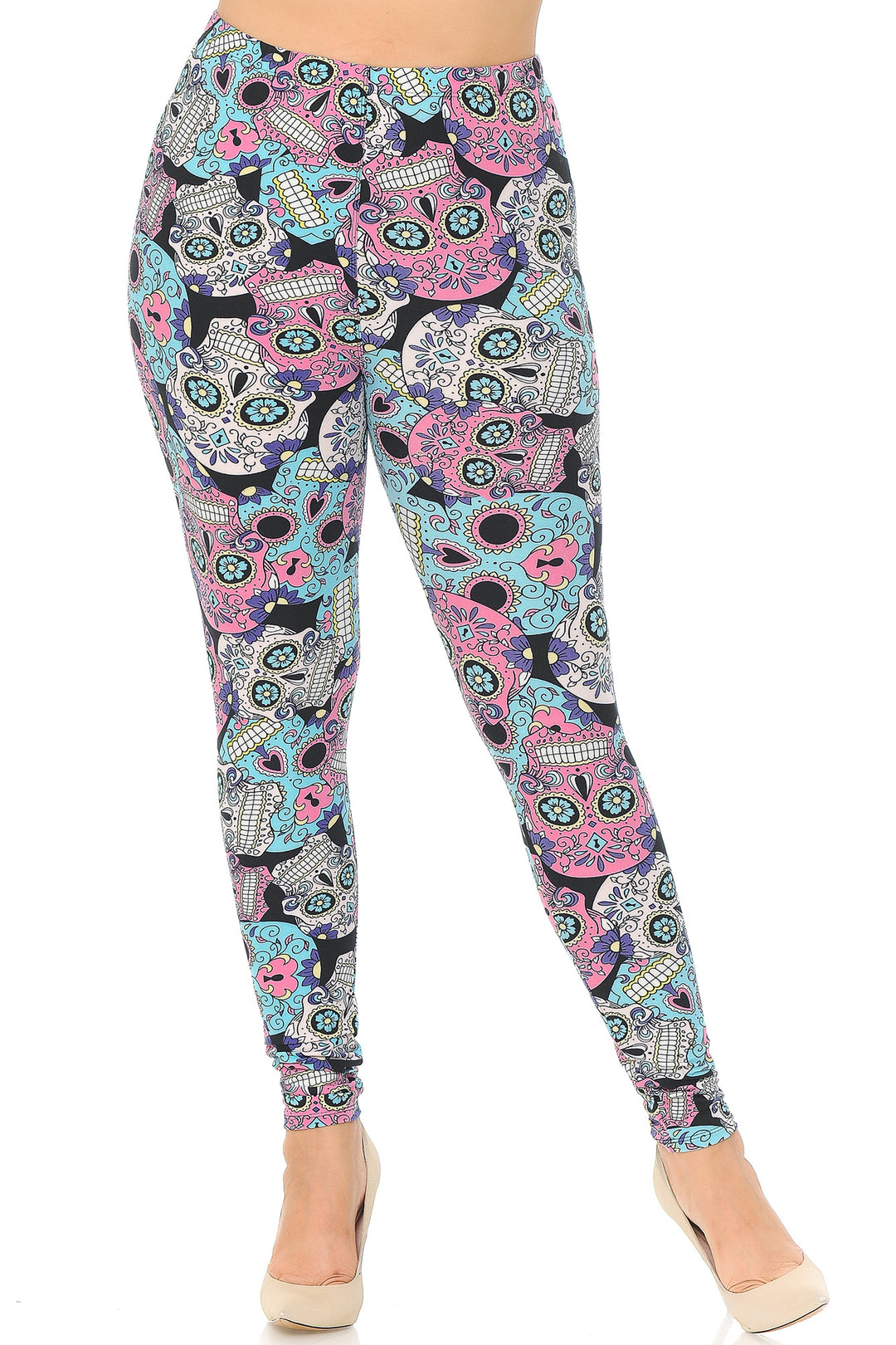 Buttery Smooth Pastel Sugar Skull Plus Size Leggings