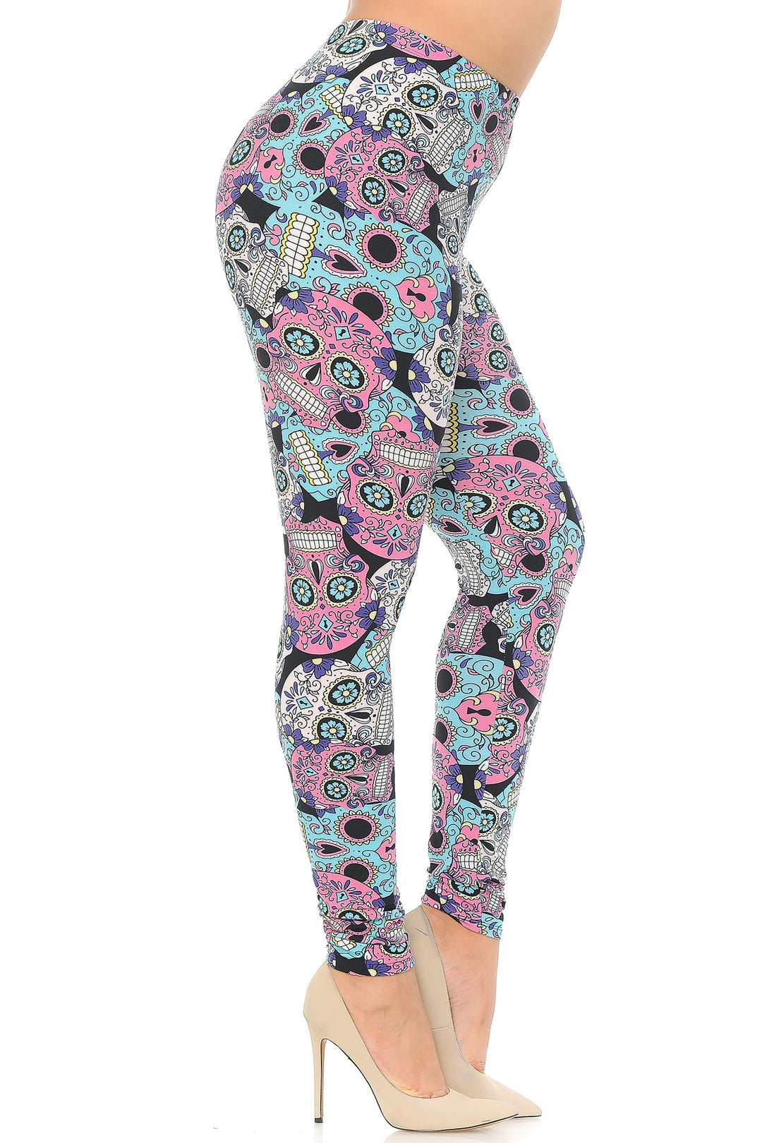 Buttery Smooth Pastel Sugar Skull Plus Size Leggings