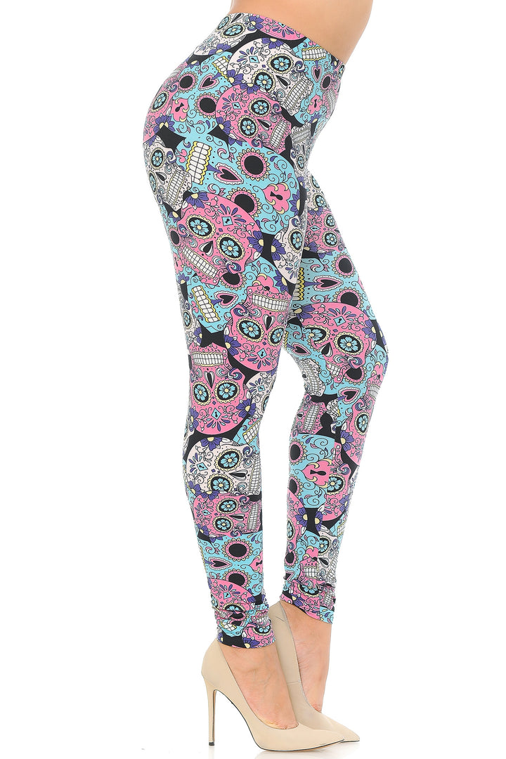 Buttery Smooth Pastel Sugar Skull Plus Size Leggings