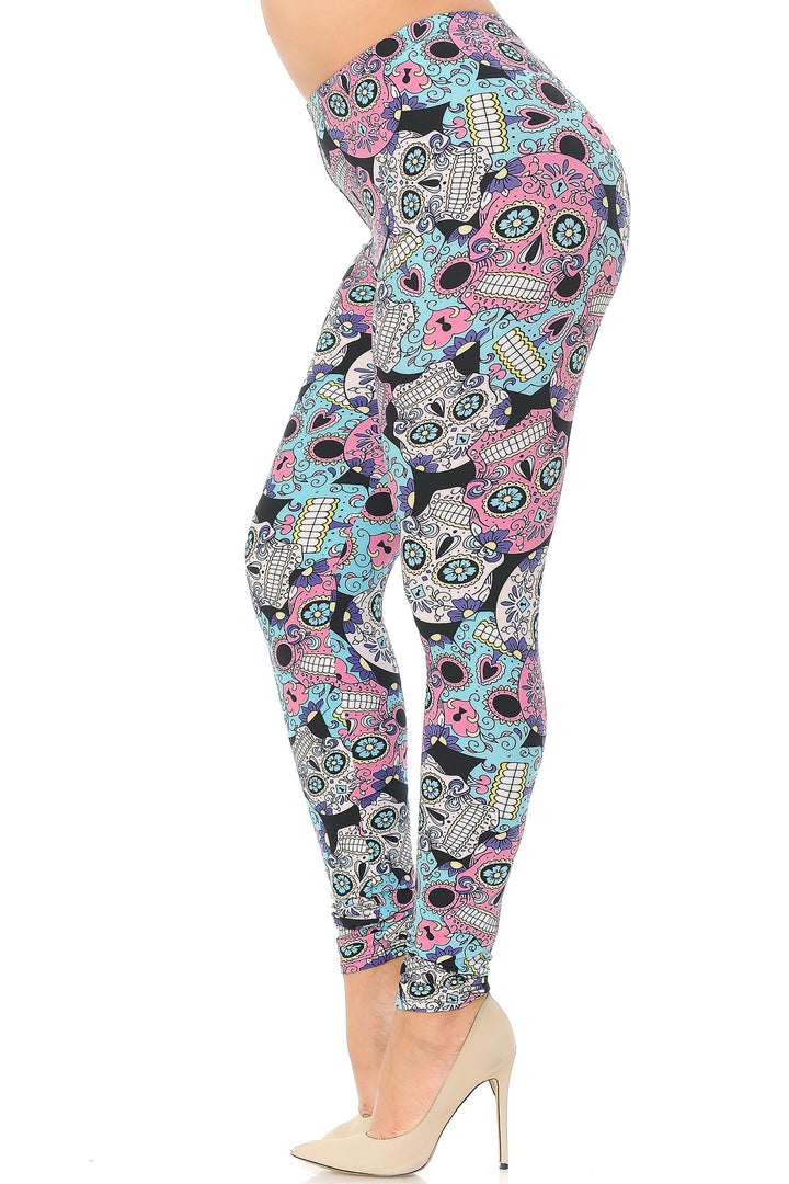 Buttery Smooth Pastel Sugar Skull Plus Size Leggings