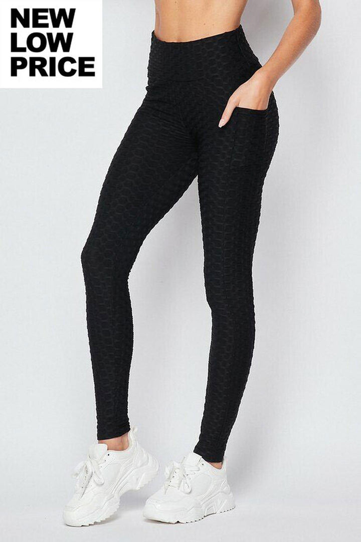 Scrunch Butt Textured High Waisted Plus Size Leggings with Pockets