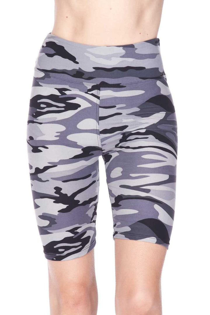 Buttery Soft Charcoal Camouflage Plus Size Biker Shorts - 3 Inch Waist Band