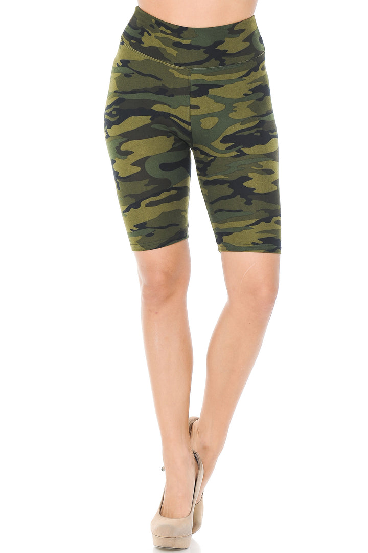 Buttery Soft Green Camouflage Plus Size Shorts - 3 Inch Waist Band