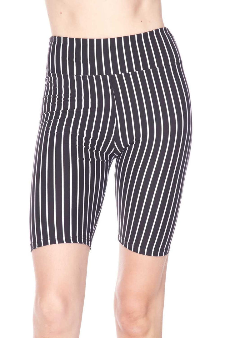 Buttery Soft Black Pinstripe Plus Size Biker Shorts - 3 Inch Waist Band