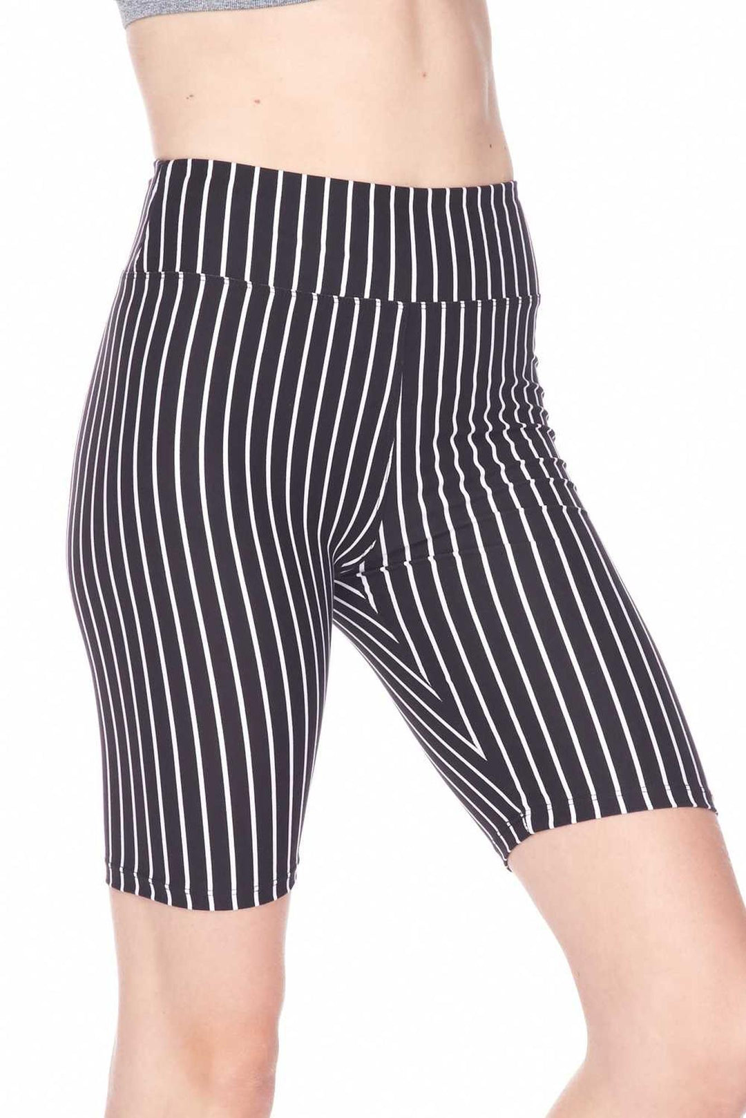 Buttery Soft Black Pinstripe Plus Size Biker Shorts - 3 Inch Waist Band