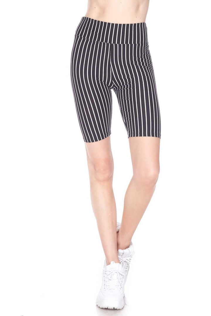 Buttery Soft Black Pinstripe Plus Size Biker Shorts - 3 Inch Waist Band