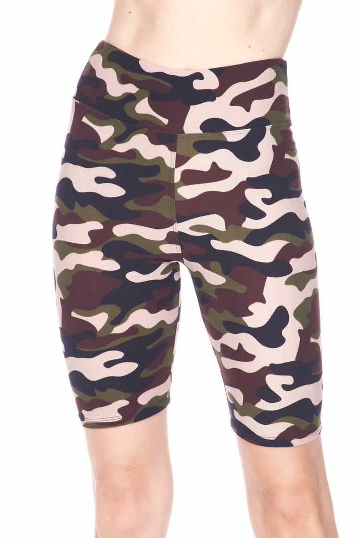 Buttery Soft Flirty Camouflage Biker Plus Size Shorts - 3 Inch Waist Band