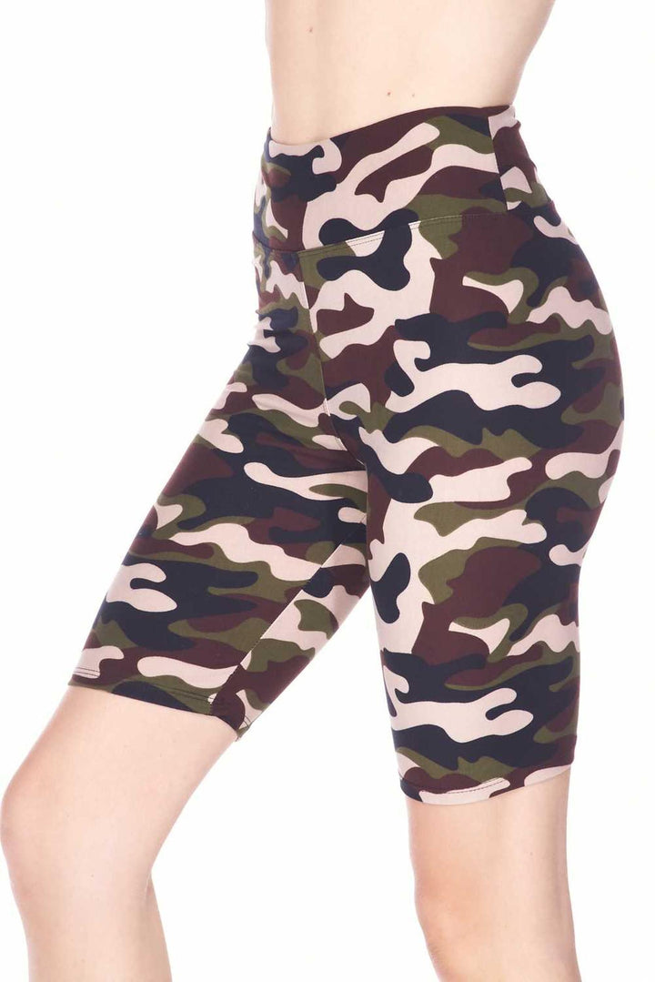 Buttery Soft Flirty Camouflage Biker Plus Size Shorts - 3 Inch Waist Band