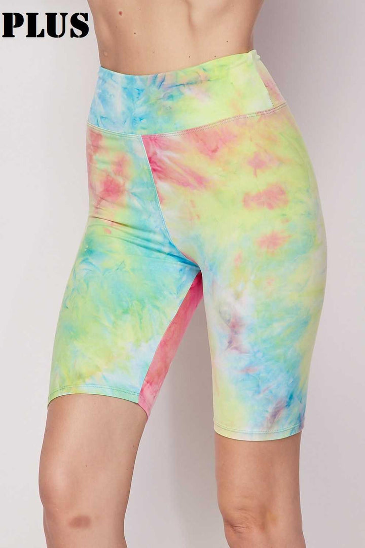 Wholesale Buttery Soft Tie Dye High Waisted Plus Size Biker Shorts - 3 Inch Waist