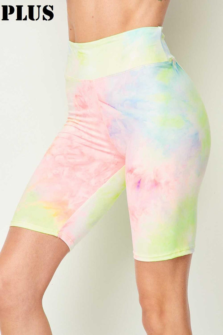 Buttery Soft Pastel Tie Dye High Waisted Plus Size Biker Shorts - 3 Inch Waist