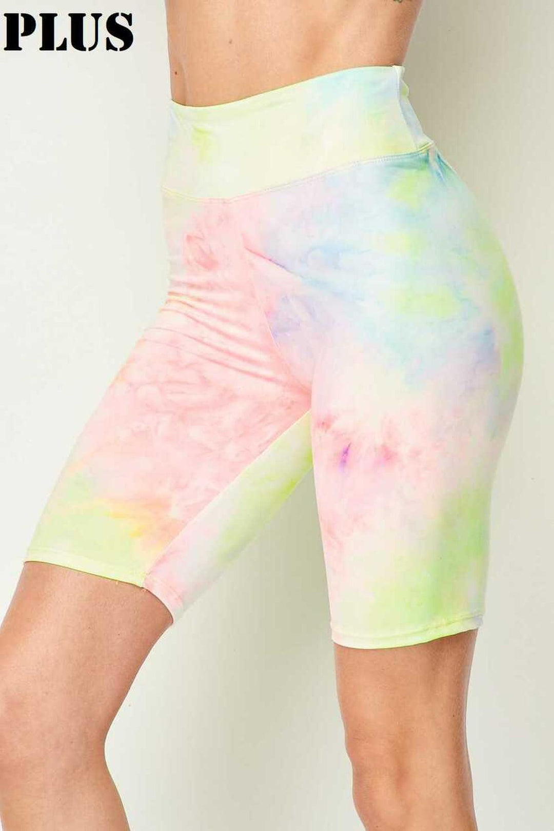 Buttery Soft Pastel Tie Dye High Waisted Plus Size Biker Shorts - 3 Inch Waist