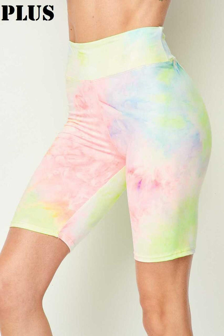 Buttery Soft Pastel Tie Dye High Waisted Plus Size Biker Shorts - 3 Inch Waist
