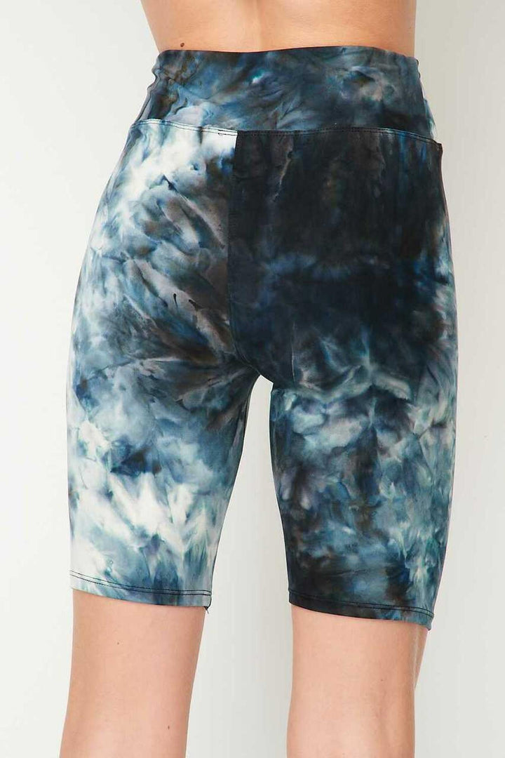 Buttery Soft Steel Blue Tie Dye High Waisted Plus Size Biker Shorts - 3 Inch Waist