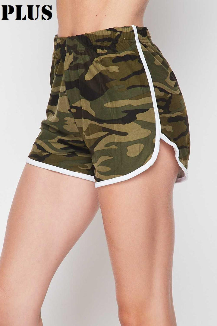 Buttery Soft Green and White Camouflage Plus Size Dolphin Shorts