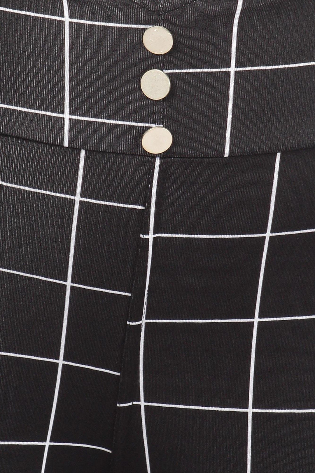 High Waisted Grid Print Button Detail Plus Size Treggings with Pockets