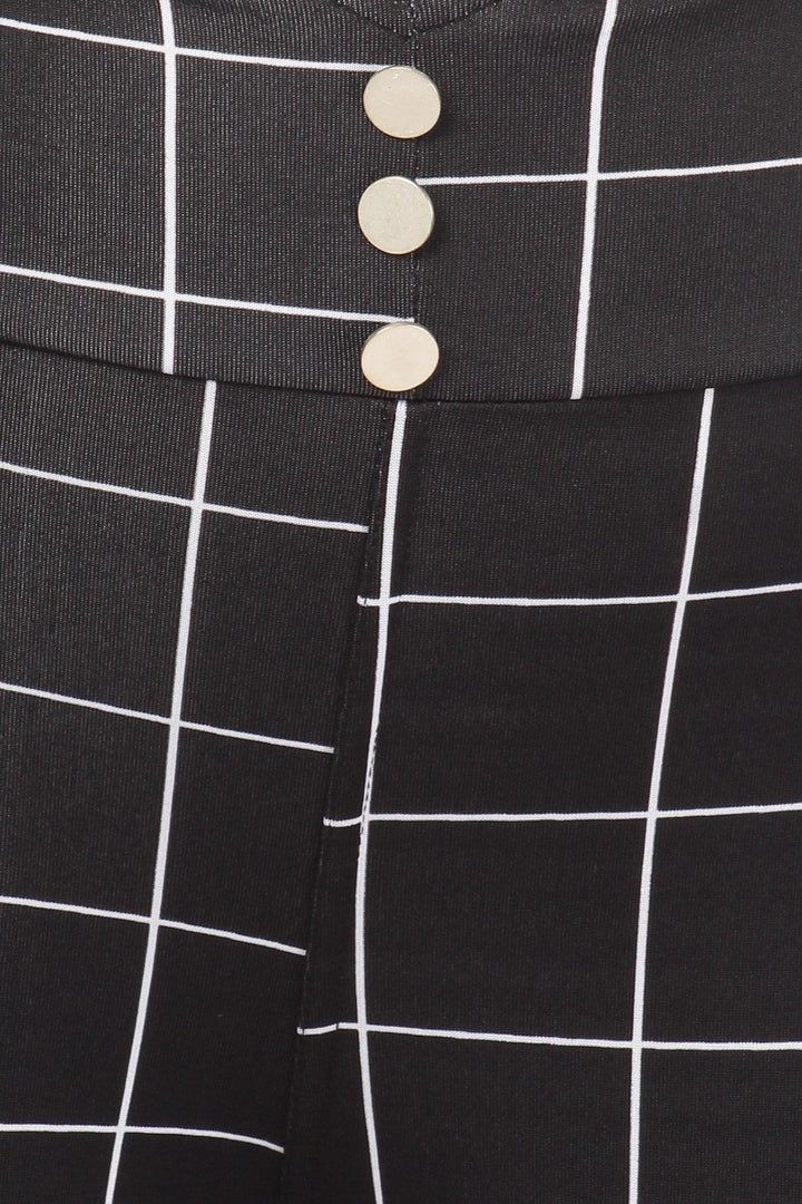 High Waisted Grid Print Button Detail Plus Size Treggings with Pockets