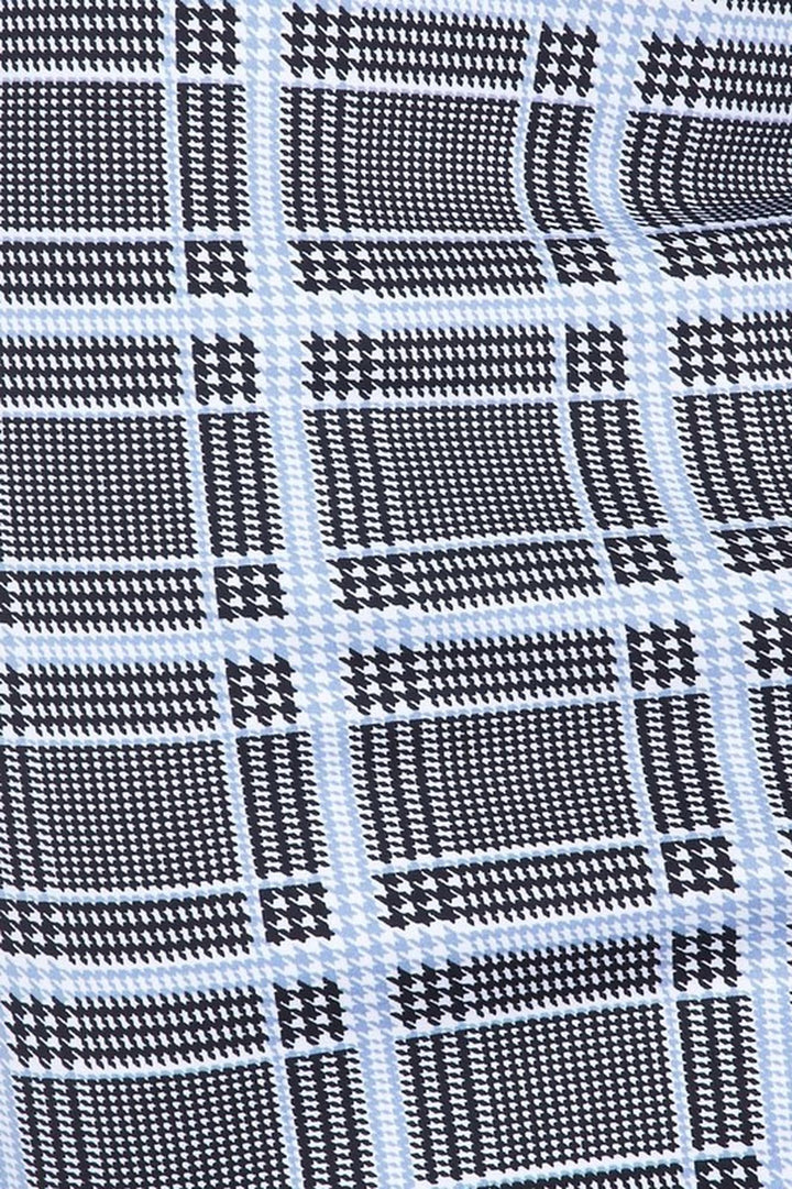 Silky Soft Scuba Baby Blue Glen Plaid Plus Size Pencil Skirt with Front Slit
