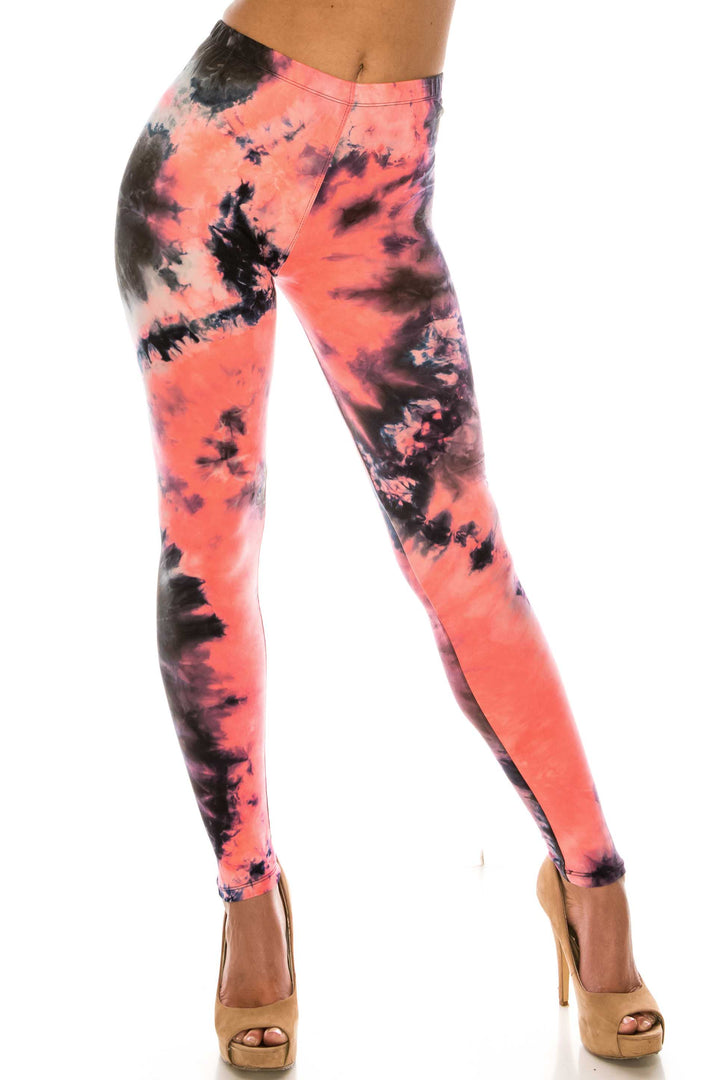 Buttery Smooth Coral Tie Dye Plus Size Leggings